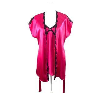 NEW Ambrielle satin lace 3 psc pajama set robe, chemise cami top and thongs Sz L